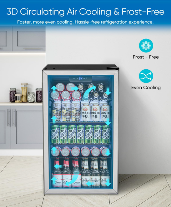 Beverage Refrigerator Cooler - 126 Can Mini Fridge Glass Door for Drinks