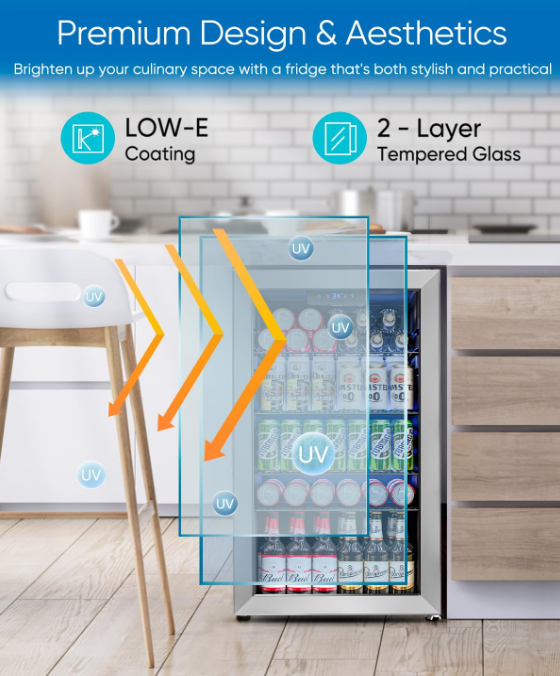 Beverage Refrigerator Cooler - 126 Can Mini Fridge Glass Door for Drinks