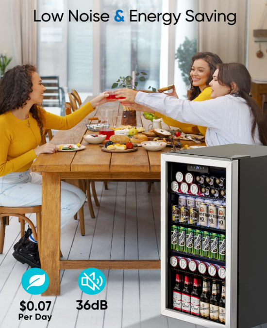 Beverage Refrigerator Cooler - 126 Can Mini Fridge Glass Door for Drinks