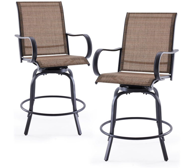 Patio Swivel Bar Stools Set of 2, Outdoor High Bistro Stools, Brown/Black