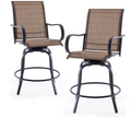 Patio Swivel Bar Stools Set of 2, Outdoor High Bistro Stools, Brown/Black