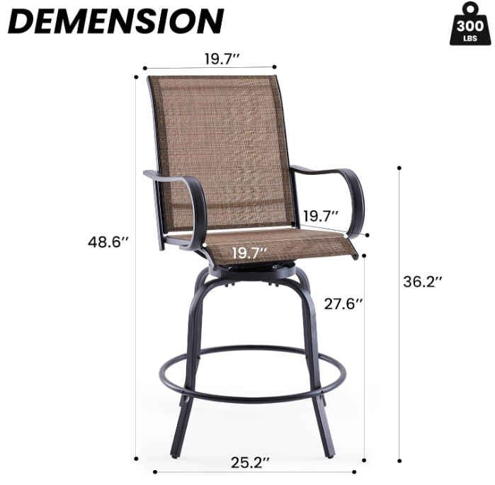 Patio Swivel Bar Stools Set of 2, Outdoor High Bistro Stools, Brown/Black