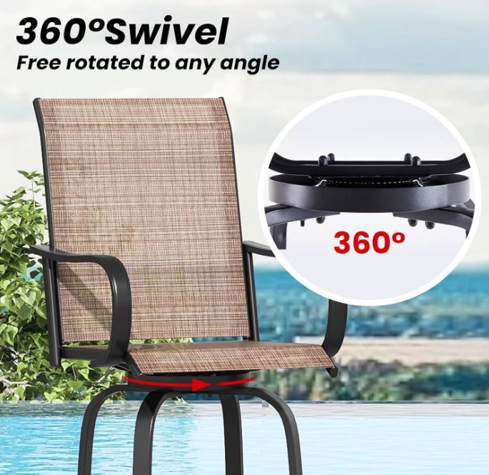 Patio Swivel Bar Stools Set of 2, Outdoor High Bistro Stools, Brown/Black