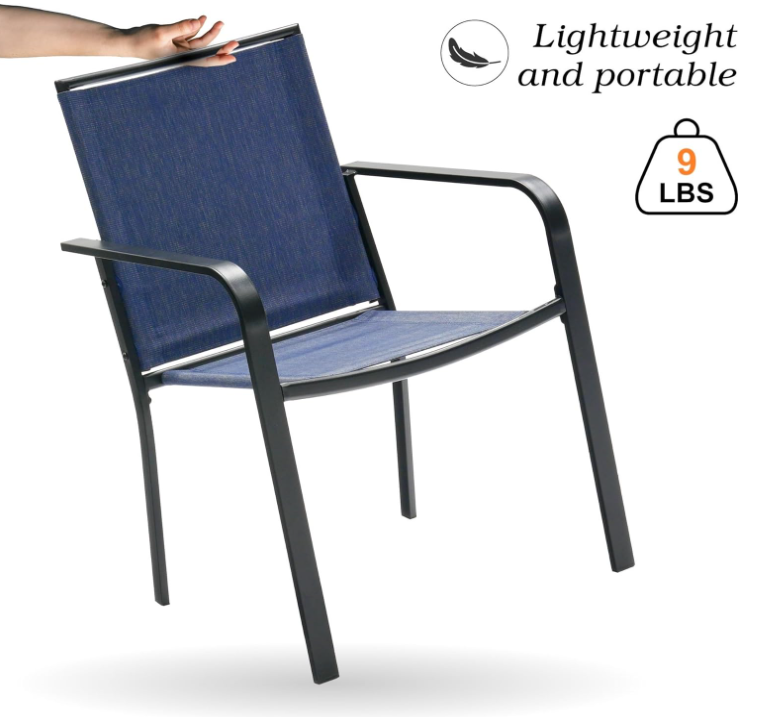 Patio Dining Chairs Set of 2 with Textilene mesh Fabric, Blue