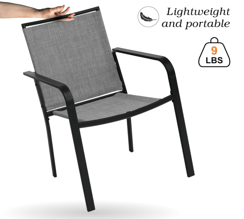 Patio Dining Chairs Set of 2 with Textilene mesh Fabric, Gray
