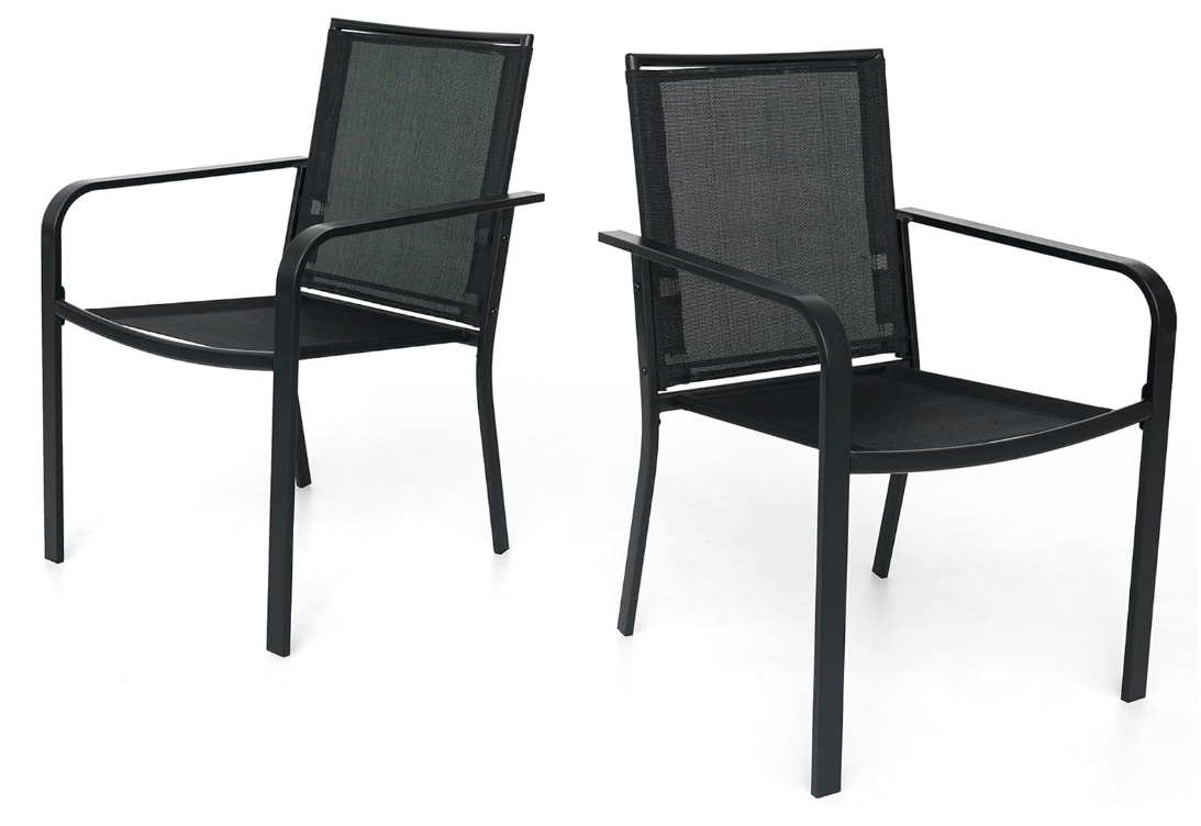 Patio Dining Chairs Set of 2 with Textilene mesh Fabric, Black