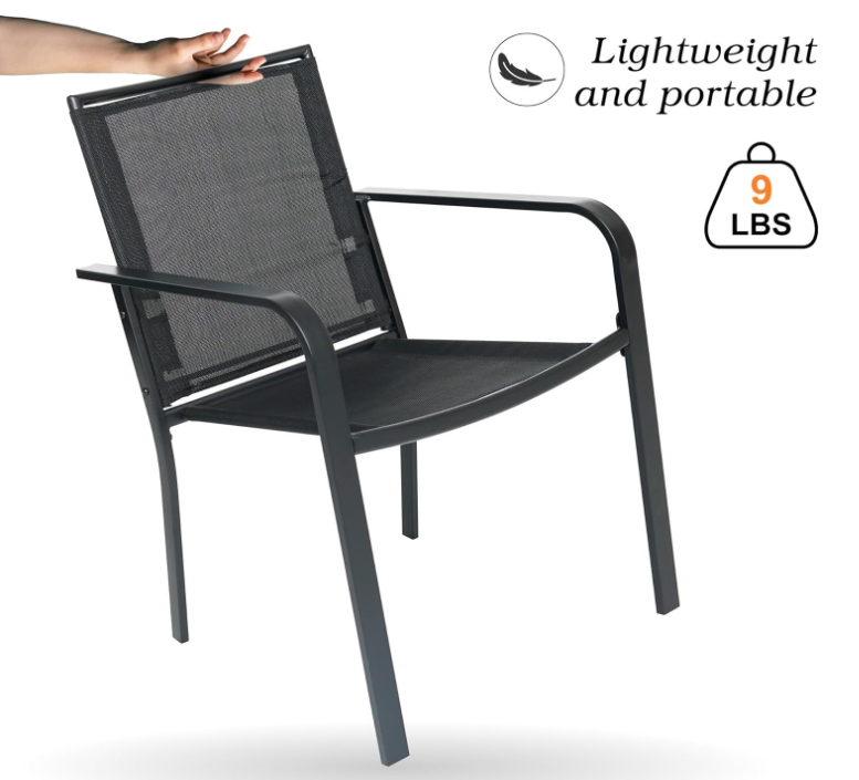 Patio Dining Chairs Set of 2 with Textilene mesh Fabric, Black