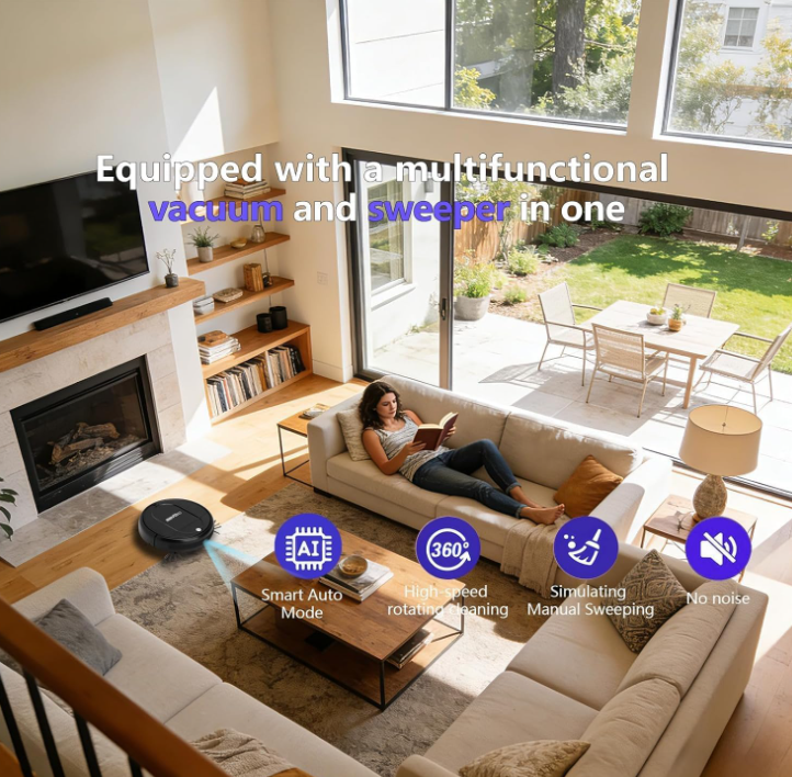 3-in-1 Robot Vacuum and Mop for Hard Floors, Black