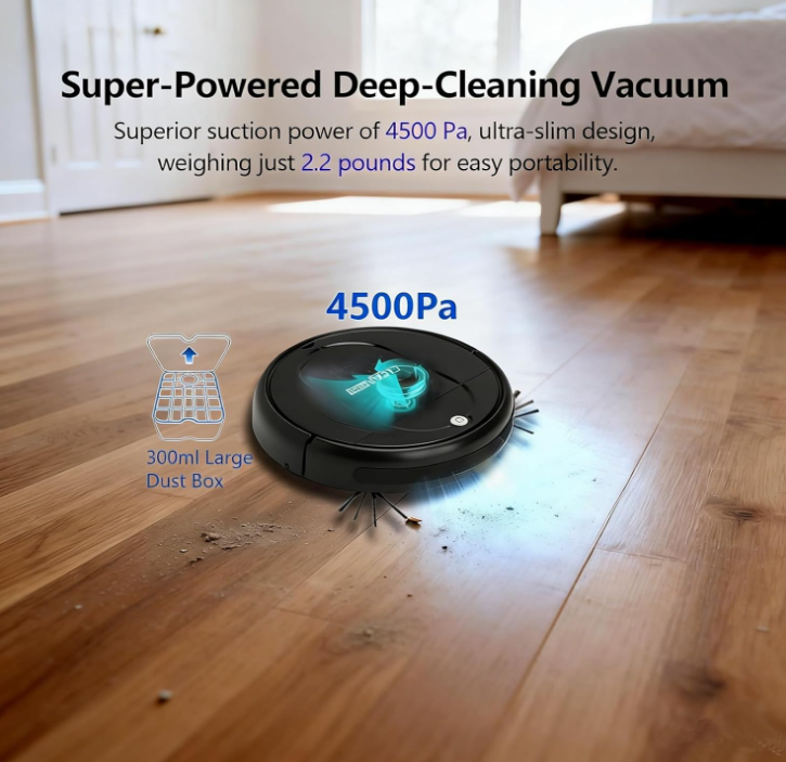 3-in-1 Robot Vacuum and Mop for Hard Floors, Black