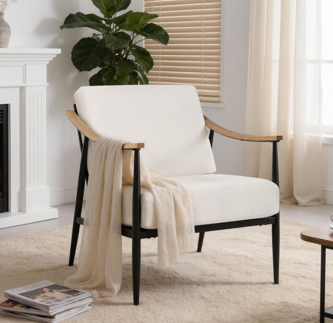 Modern Accent Chair for Living Room Bedroom, cream white