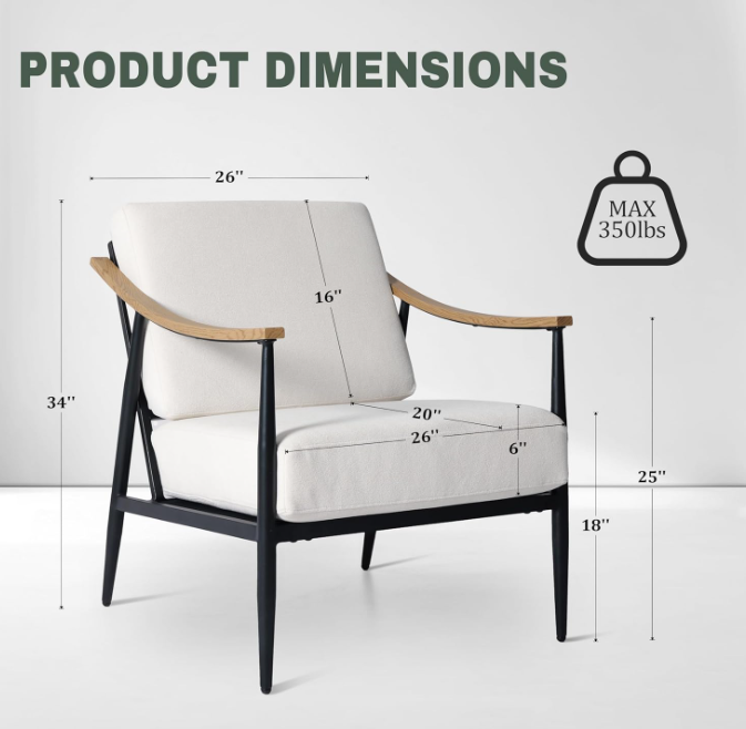 Modern Accent Chair for Living Room Bedroom, cream white