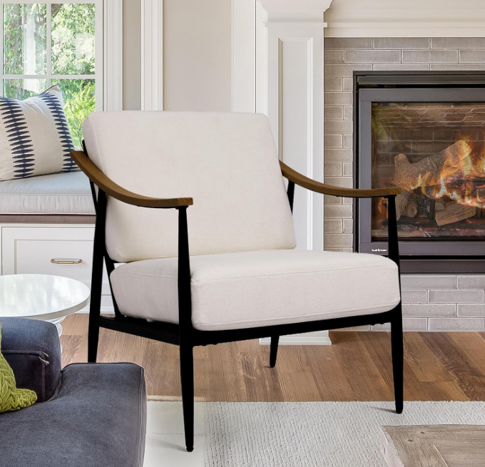 Modern Accent Chair for Living Room Bedroom, cream white
