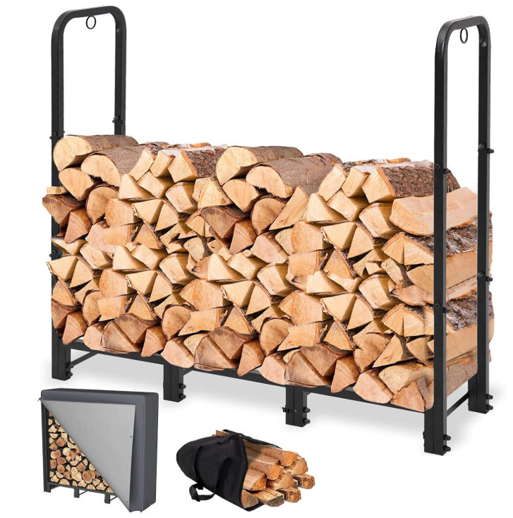 4FT Firewood Rack Outdoor with Cover, Black