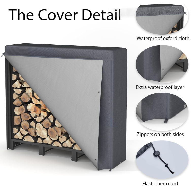 4FT Firewood Rack Outdoor with Cover, Black