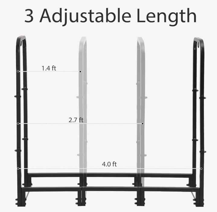 4FT Firewood Rack Outdoor with Cover, Black