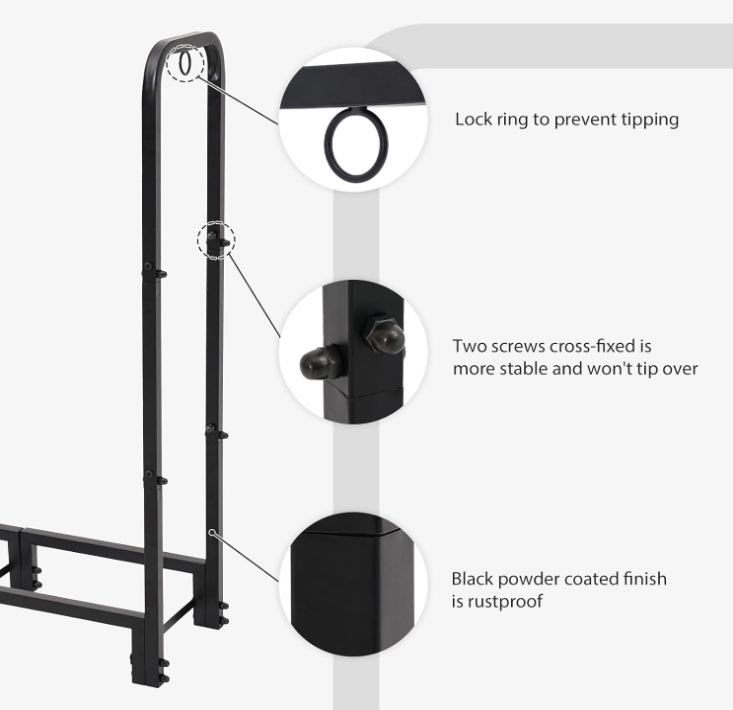 4FT Firewood Rack Outdoor with Cover, Black