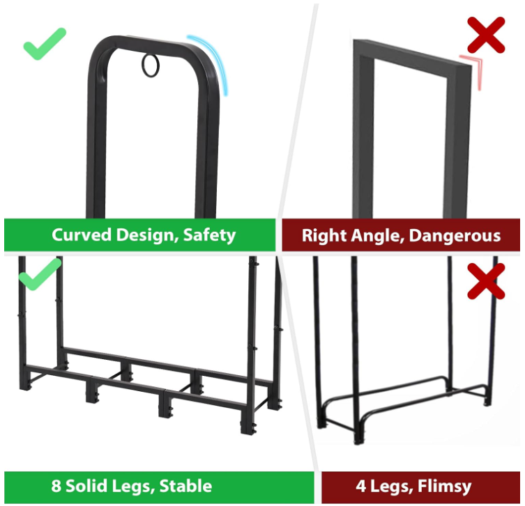 4FT Firewood Rack Outdoor with Cover, Black