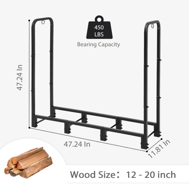 4FT Firewood Rack Outdoor with Cover, Black