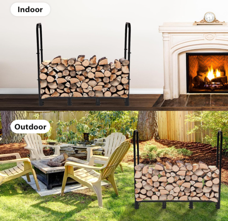 4FT Firewood Rack Outdoor with Cover, Black