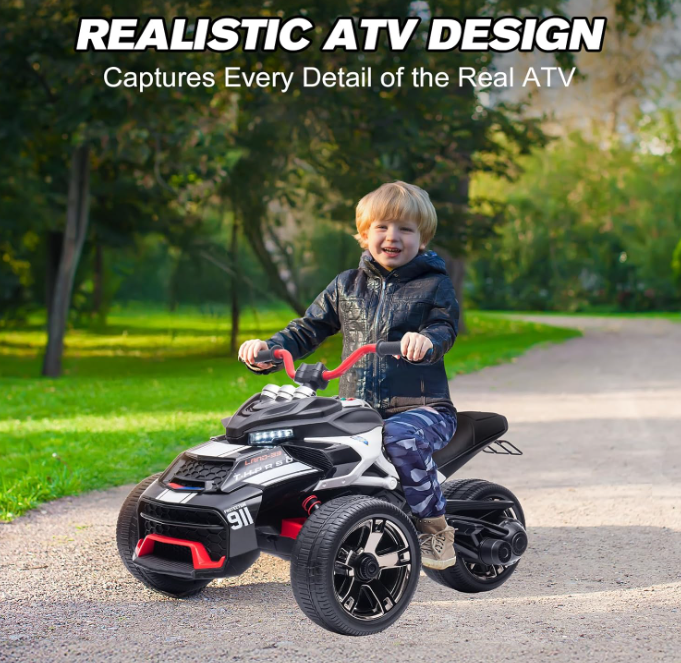 24V Kids Ride On Motorcycle ATV, 3 wheels, Police Motorcycle