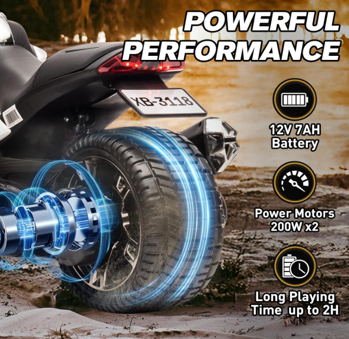 24V Kids Ride On Motorcycle ATV, 3 wheels, Police Motorcycle