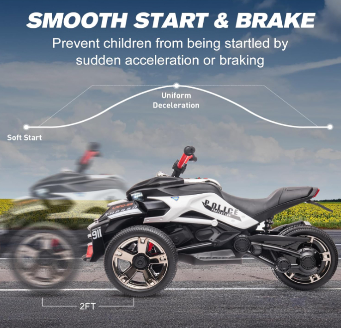 24V Kids Ride On Motorcycle ATV, 3 wheels, Police Motorcycle