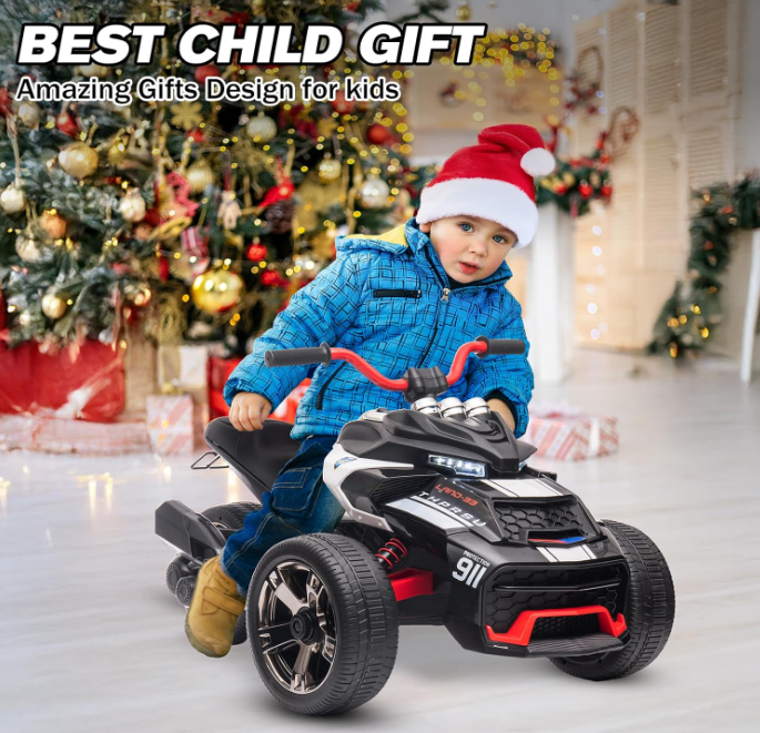 24V Kids Ride On Motorcycle ATV, 3 wheels, Police Motorcycle
