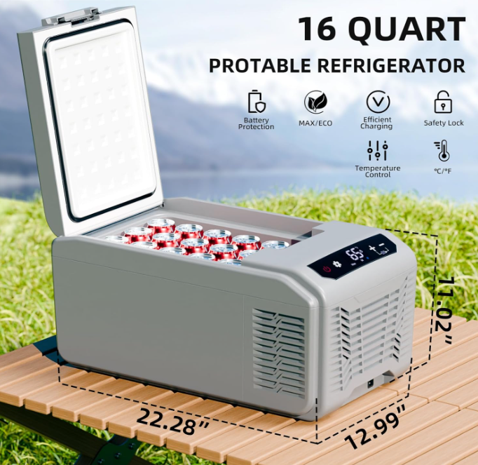 Car Refrigerator, 12 Volt Car Fridge, 16 QT Portable Freezer Compressor Electric Cooler For Car,