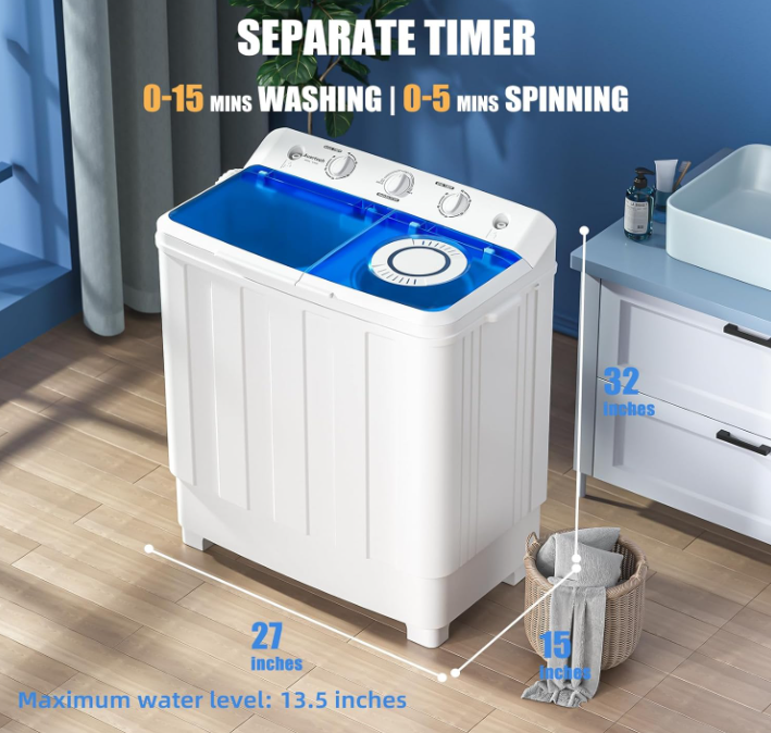 Portable Washing Machine, 18 lbs washer and 10 lbs spinner