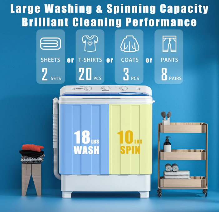Portable Washing Machine, 18 lbs washer and 10 lbs spinner