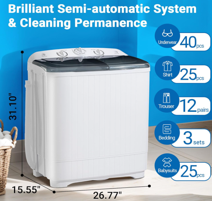 Portable Washing Machine, 20 lbs washer and 12 lbs spinner