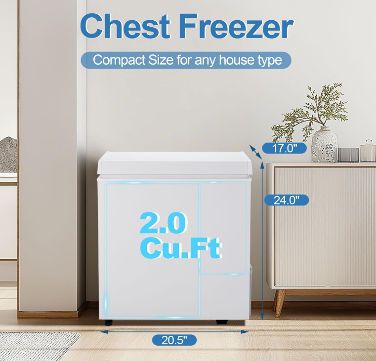 2.0 Cu.Ft Chest Freezer - Compact Deep Freezer with Removable Basket