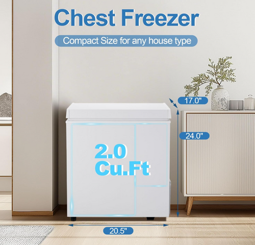 2.0 Cu.Ft Chest Freezer - Compact Deep Freezer with Removable Basket