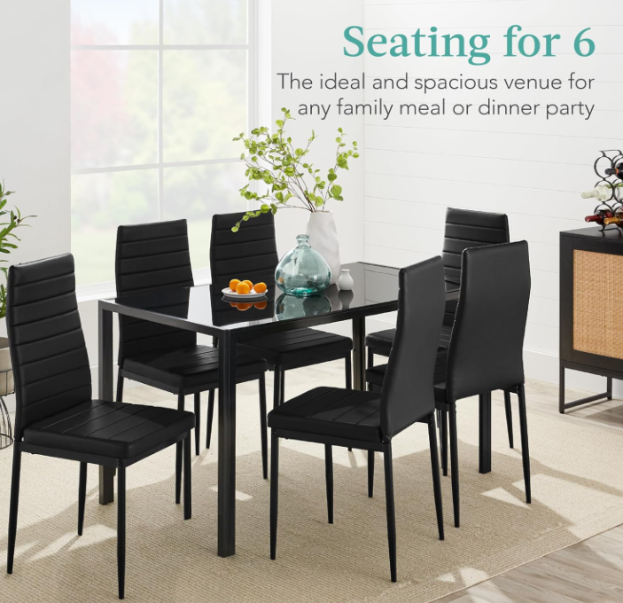 7-Piece Glass Dining Set, Modern Kitchen Table Furniture for Dining Room