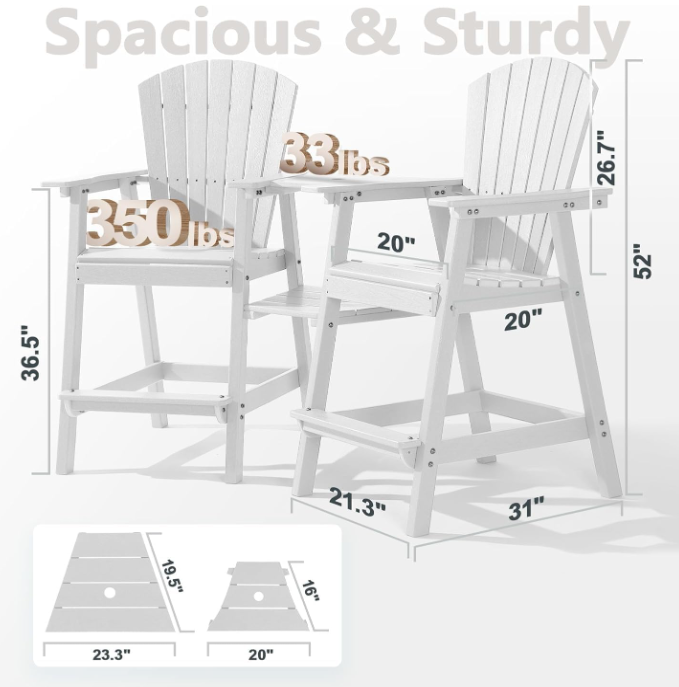Tall Adirondack Chair Set of 2, White