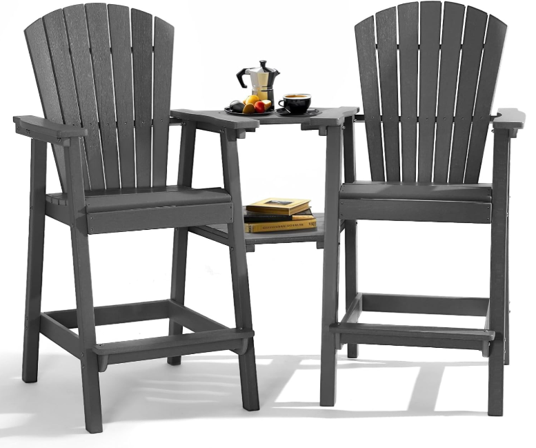 Tall Adirondack Chair Set of 2, Dark Gray