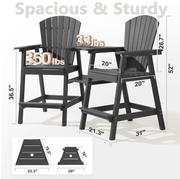 Tall Adirondack Chair Set of 2, Dark Gray