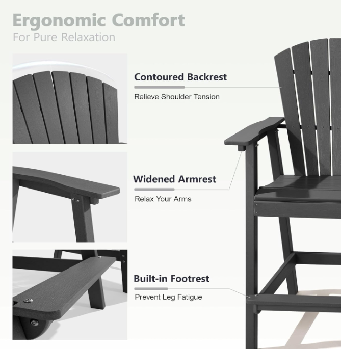 Tall Adirondack Chair Set of 2, Dark Gray