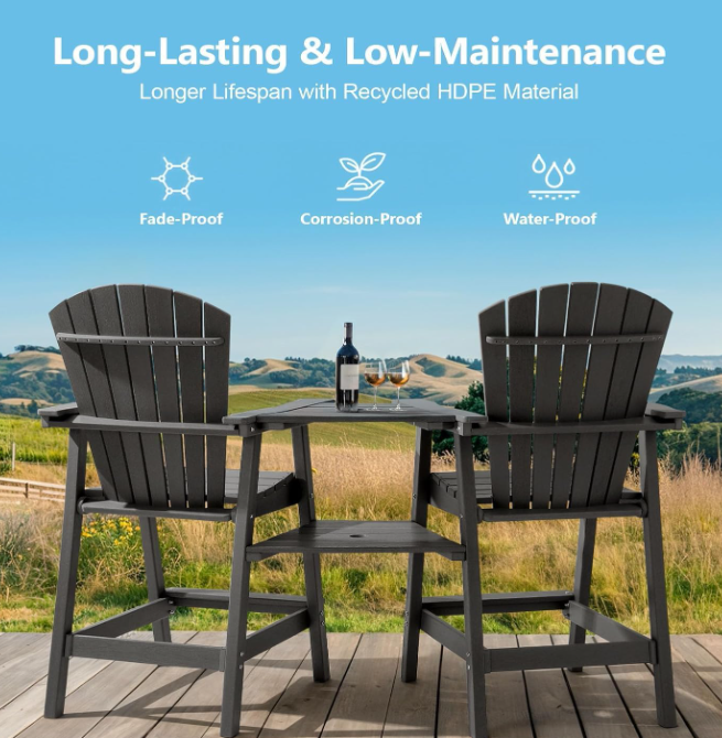 Tall Adirondack Chair Set of 2, Dark Gray