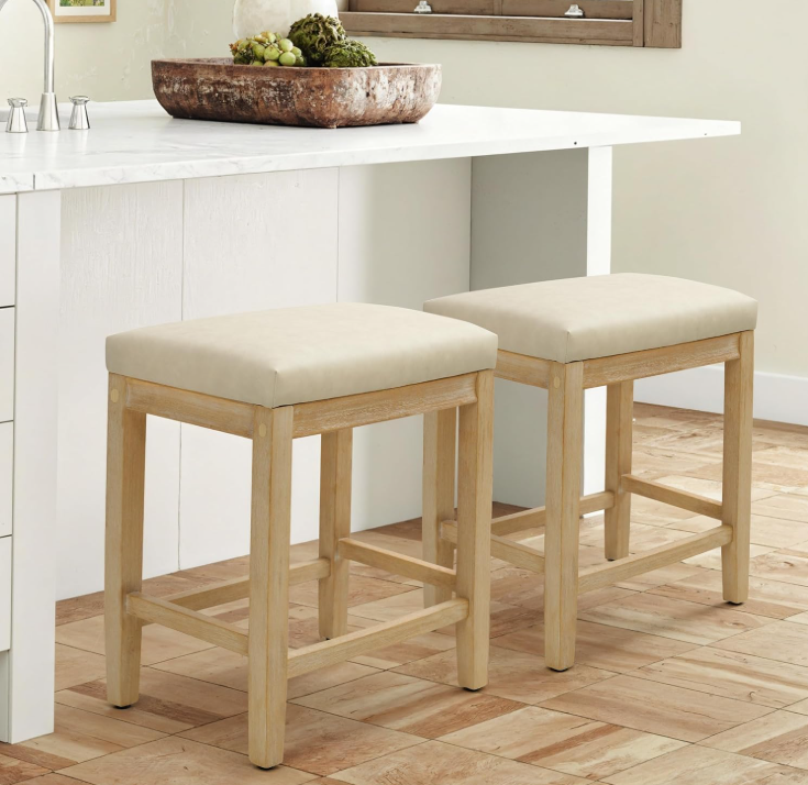 Counter Height Bar Stools Set of 2 for Kitchen, Beige