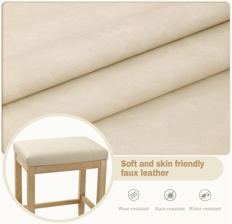 Counter Height Bar Stools Set of 2 for Kitchen, Beige