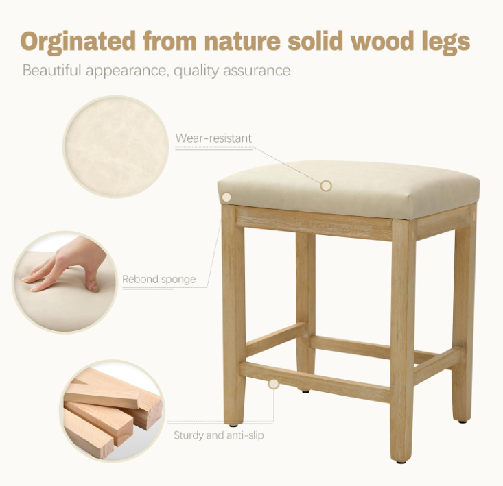 Counter Height Bar Stools Set of 2 for Kitchen, Beige