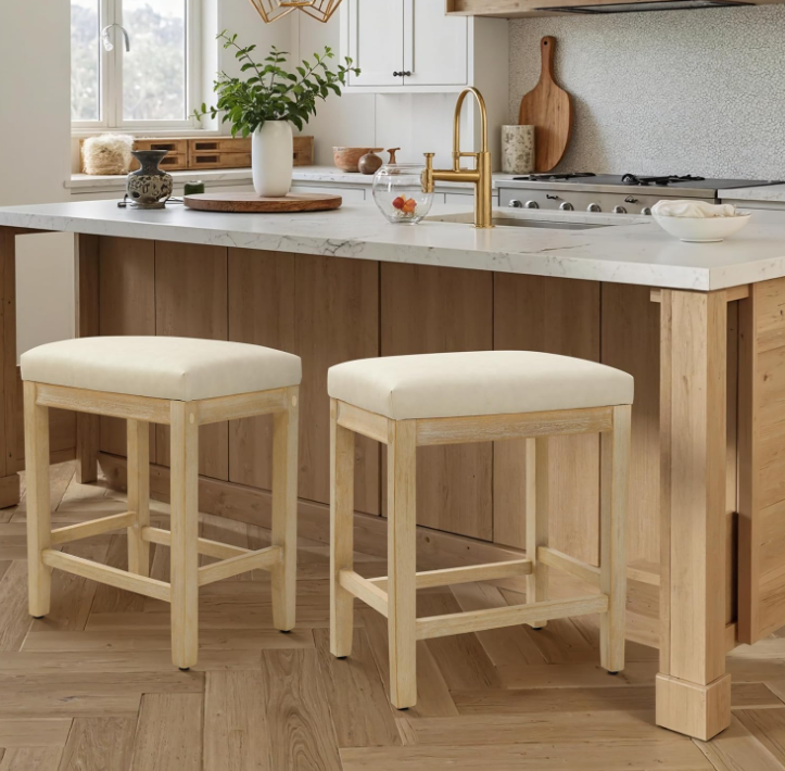 Counter Height Bar Stools Set of 2 for Kitchen, Beige