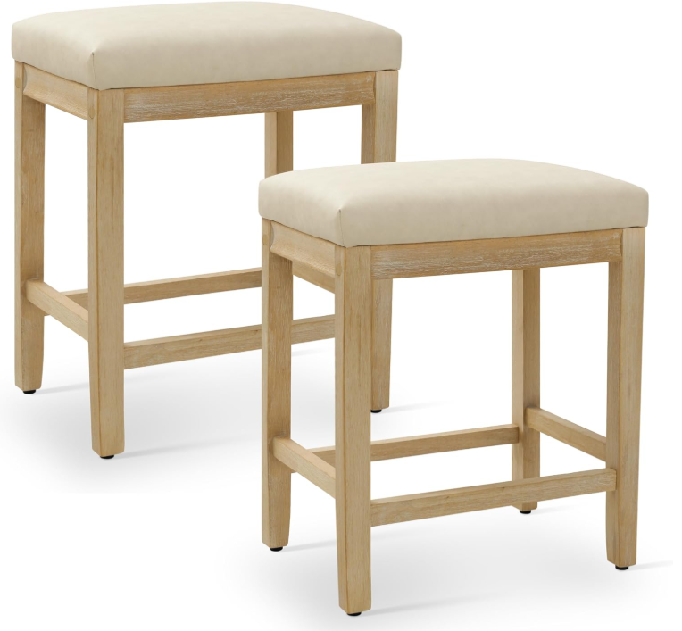 Counter Height Bar Stools Set of 2 for Kitchen, Beige