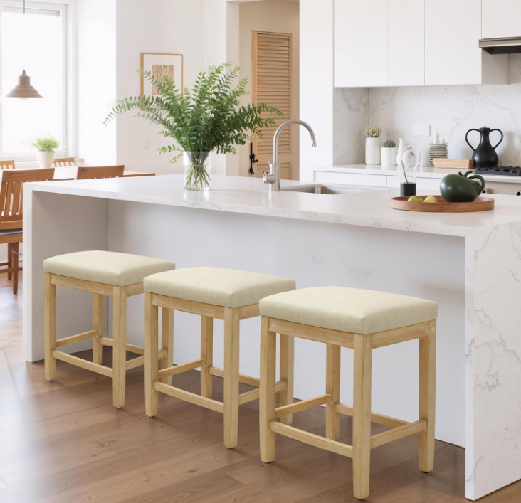 Counter Height Bar Stools Set of 2 for Kitchen, Beige