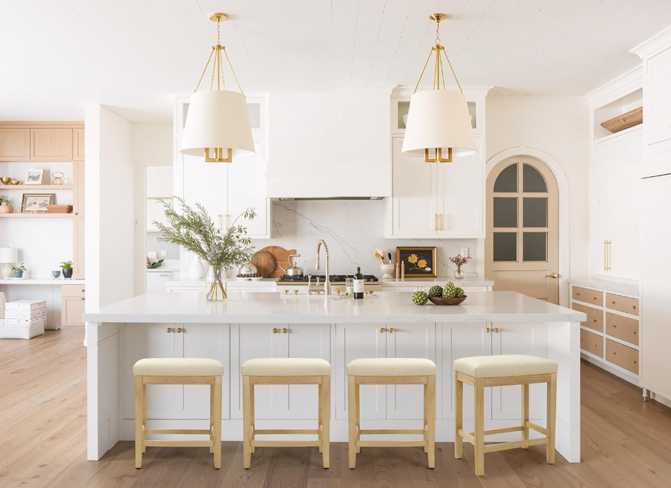 Counter Height Bar Stools Set of 2 for Kitchen, Beige