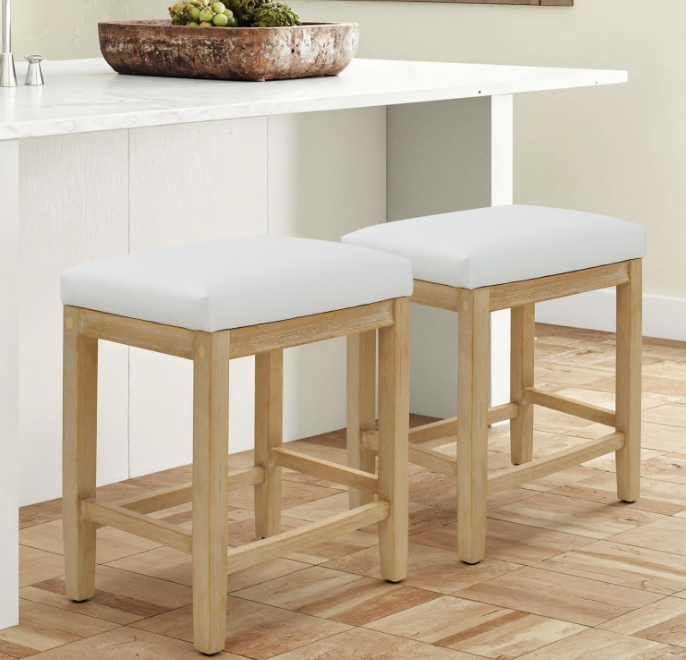 Counter Height White Bar Stools Set of 2 for Kitchen, White