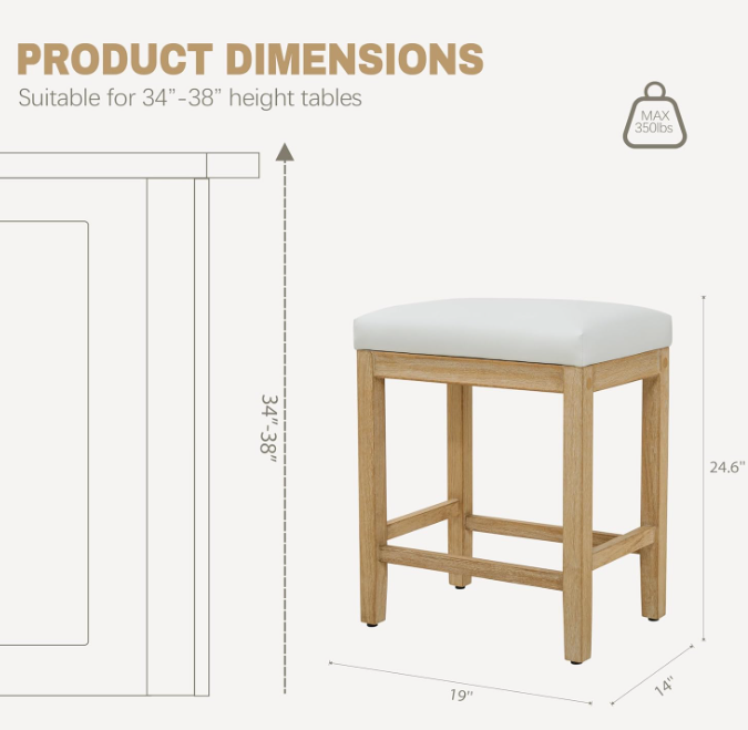 Counter Height White Bar Stools Set of 2 for Kitchen, White