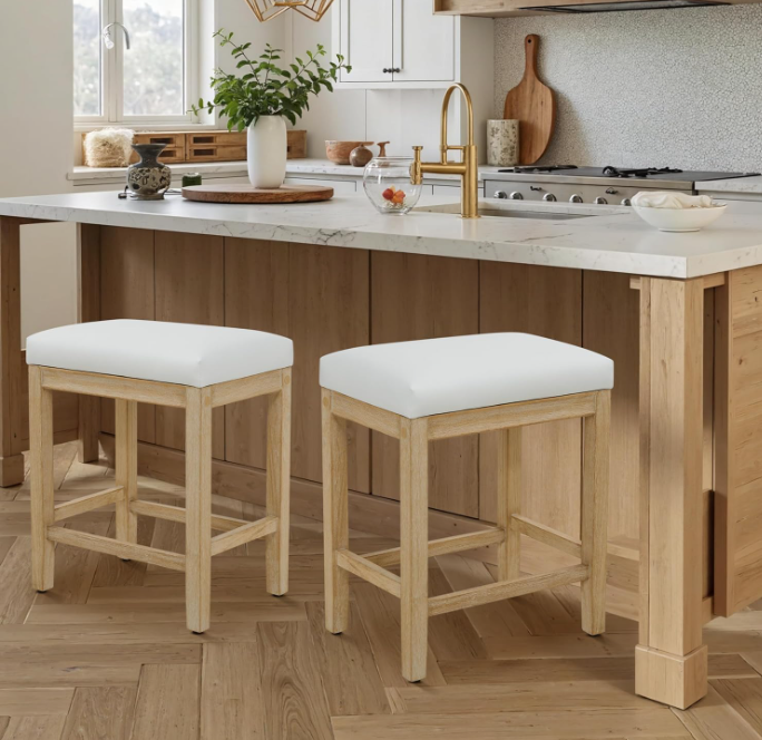 Counter Height White Bar Stools Set of 2 for Kitchen, White