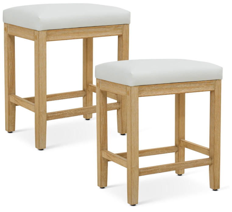 Counter Height White Bar Stools Set of 2 for Kitchen, White